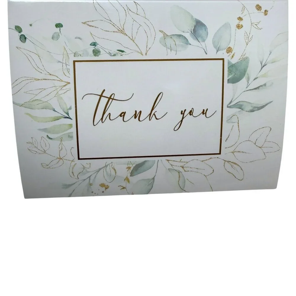 Thank you Cards Set of 10 Green Leaf Design w/ Stickers and Envelopes 3.75x5